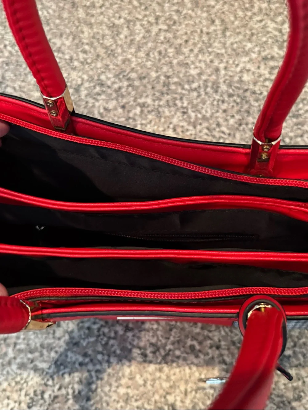 Charles & Keith Red Center Satchel with Black & White Plaid Panels